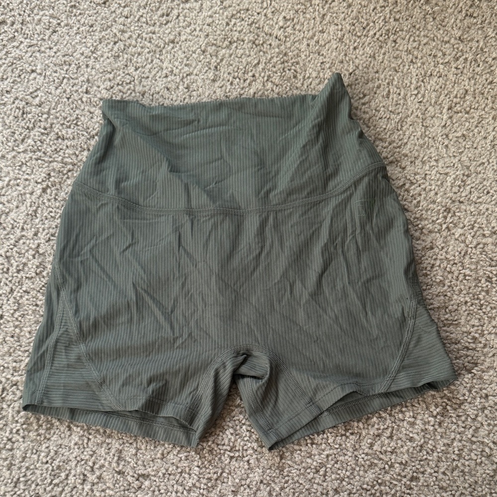 Gymshark High-Waist Olive Green Ribbed Women’s Shorts